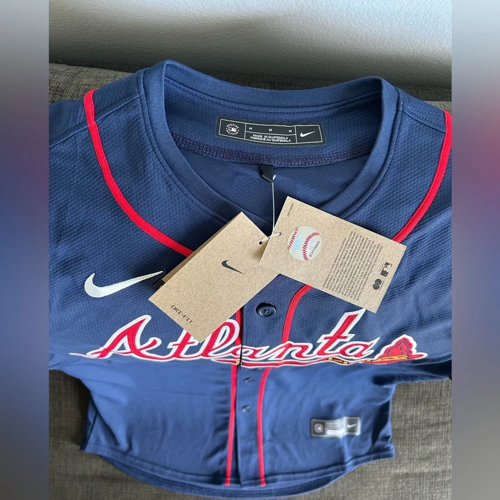 Nike Atlanta Braves Ozzie Albies #1 Navy Jersey MLB Baseball Men’s Sz: M - Picture 4 of 6